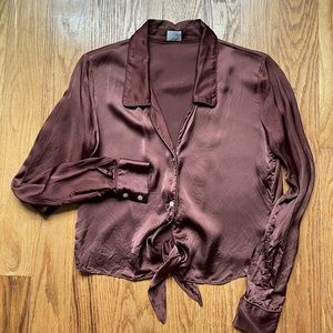 Aritzia Wilfred Tie Front Button-Up Blouse